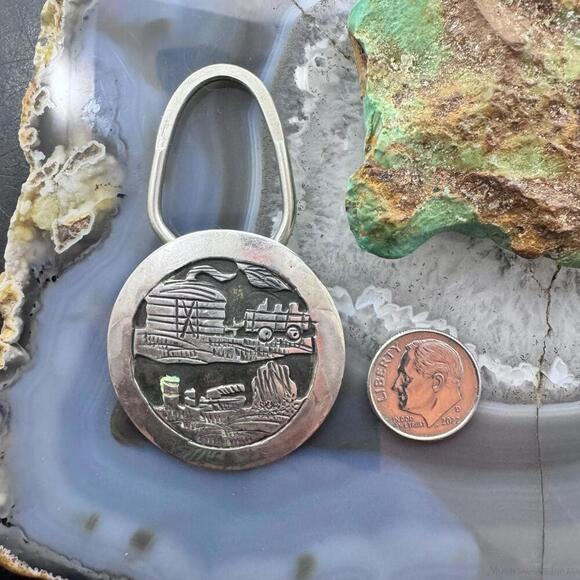 Vintage Tillie Jon Native American Sterling Silver Overlay Rez Life Keyring - Picture 8 of 10